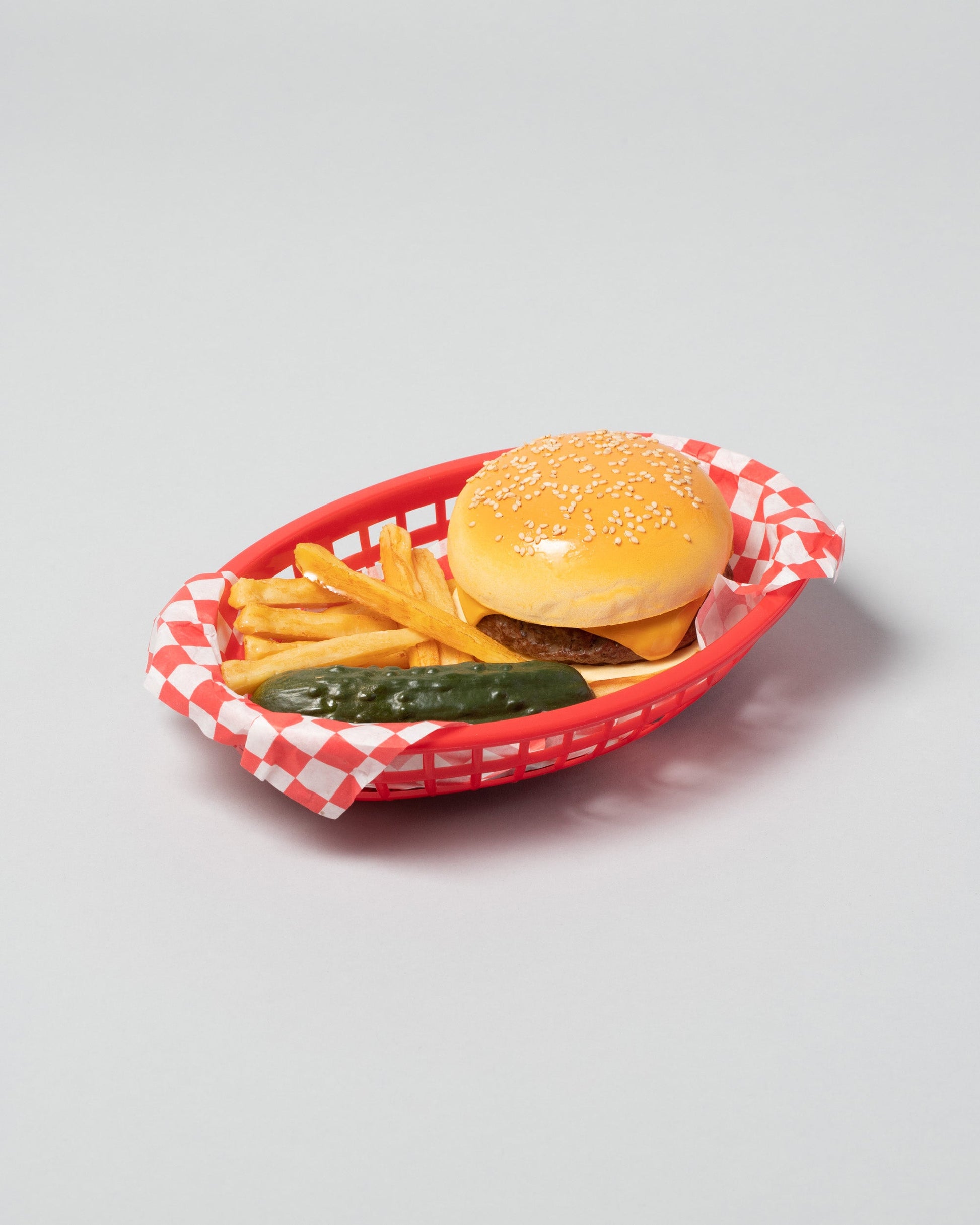 Spills Cheeseburger Basket on light color background.