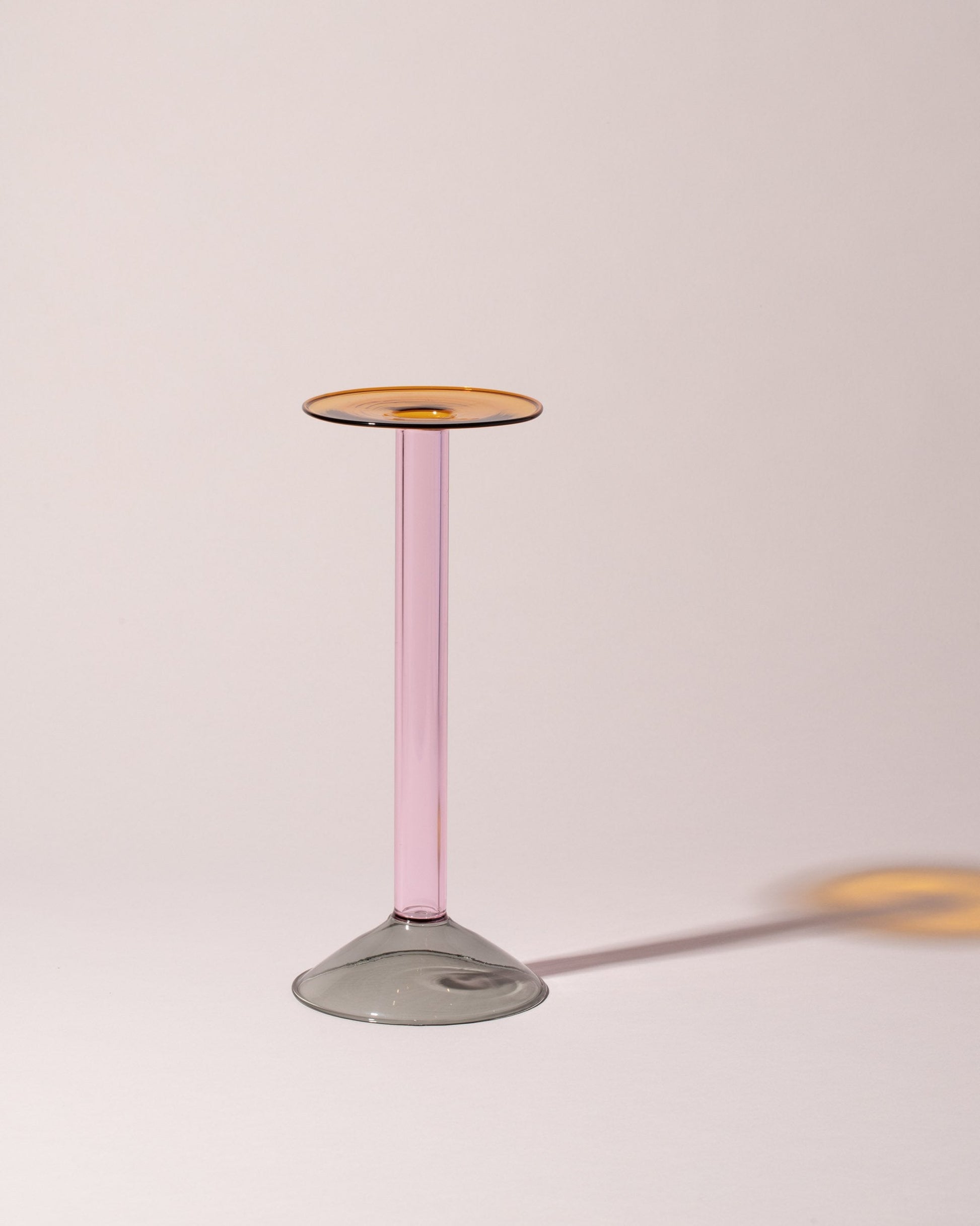 Ichendorf Milano Large Grey/Pink/Amber Rainbow Candleholder on light color background.