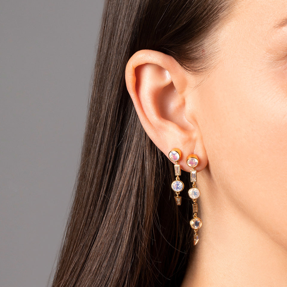 product_details::Opalescence Earrings on model.