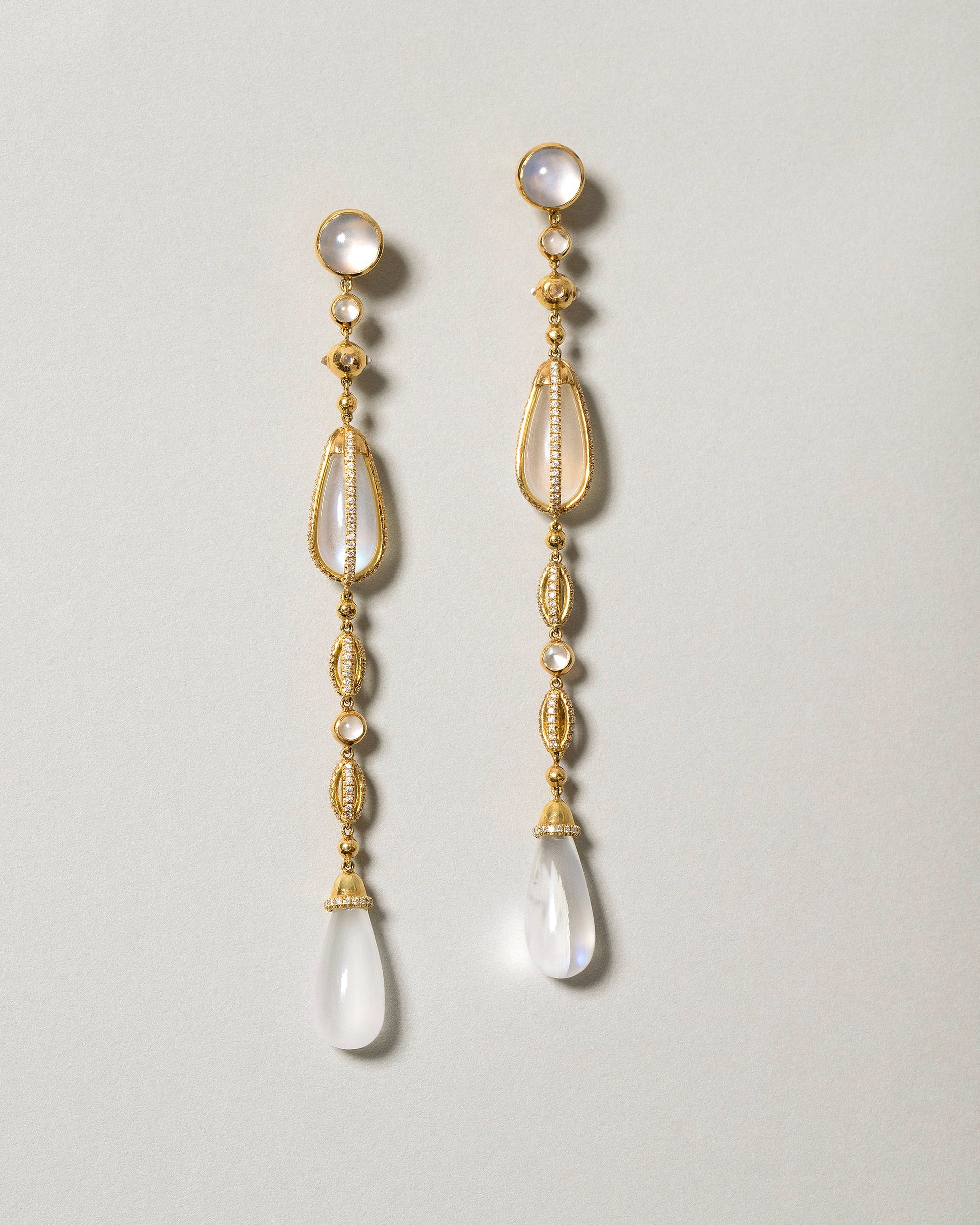  The Future Moonstone Drop Earrings on light color background.