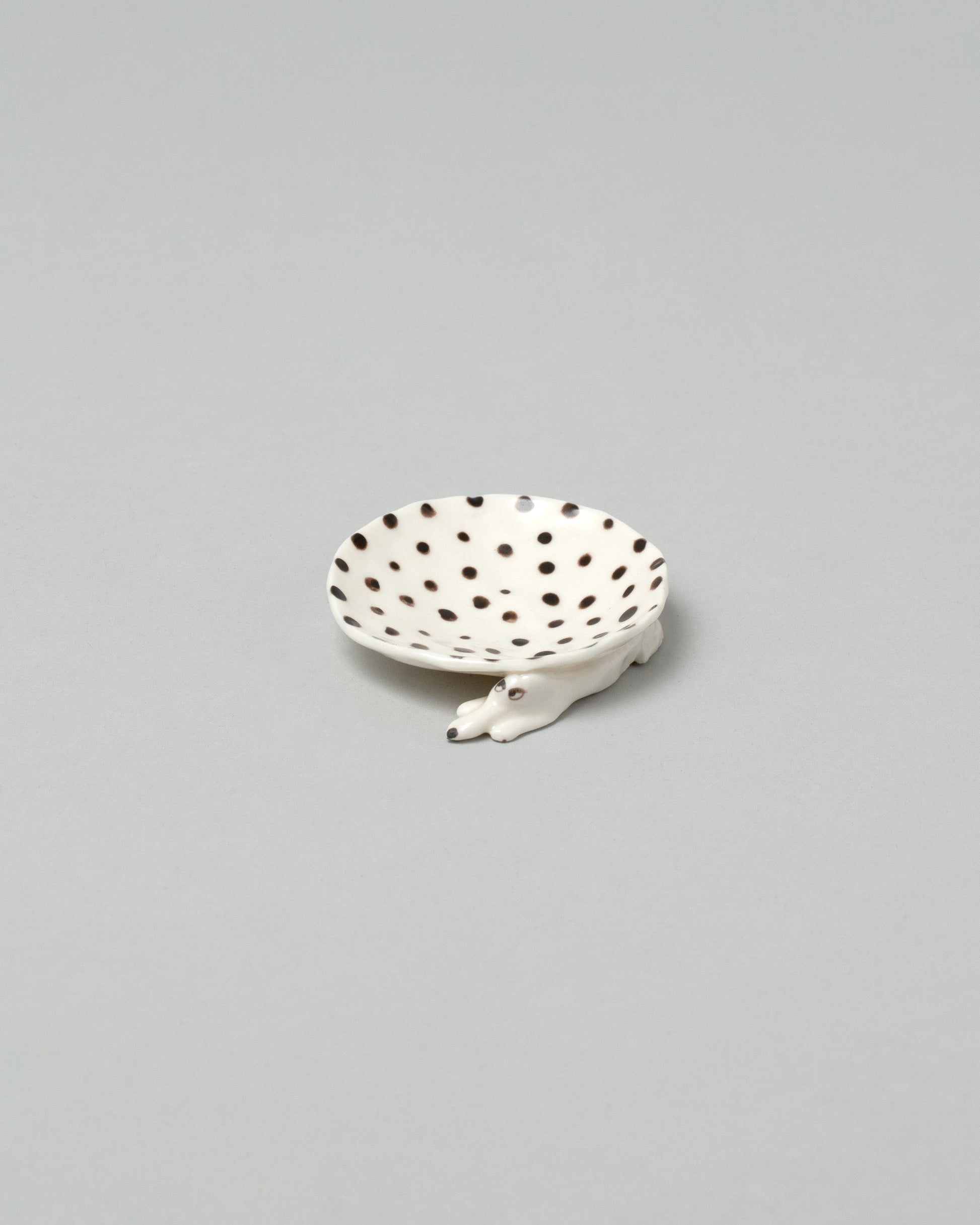 Eleonor Boström Black Dots Mini Dog Dish on light color background.