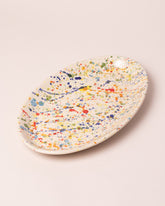 La Ceramica Vincenzo Del Monaco Colored Drops Oval Serving Dish on light color background.