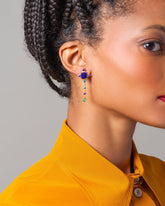 Lapis & Emerald Drop Earrings on model