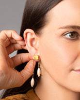 Lattice Earrings on model.