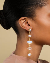 Moonstone Drop Earrings on model.