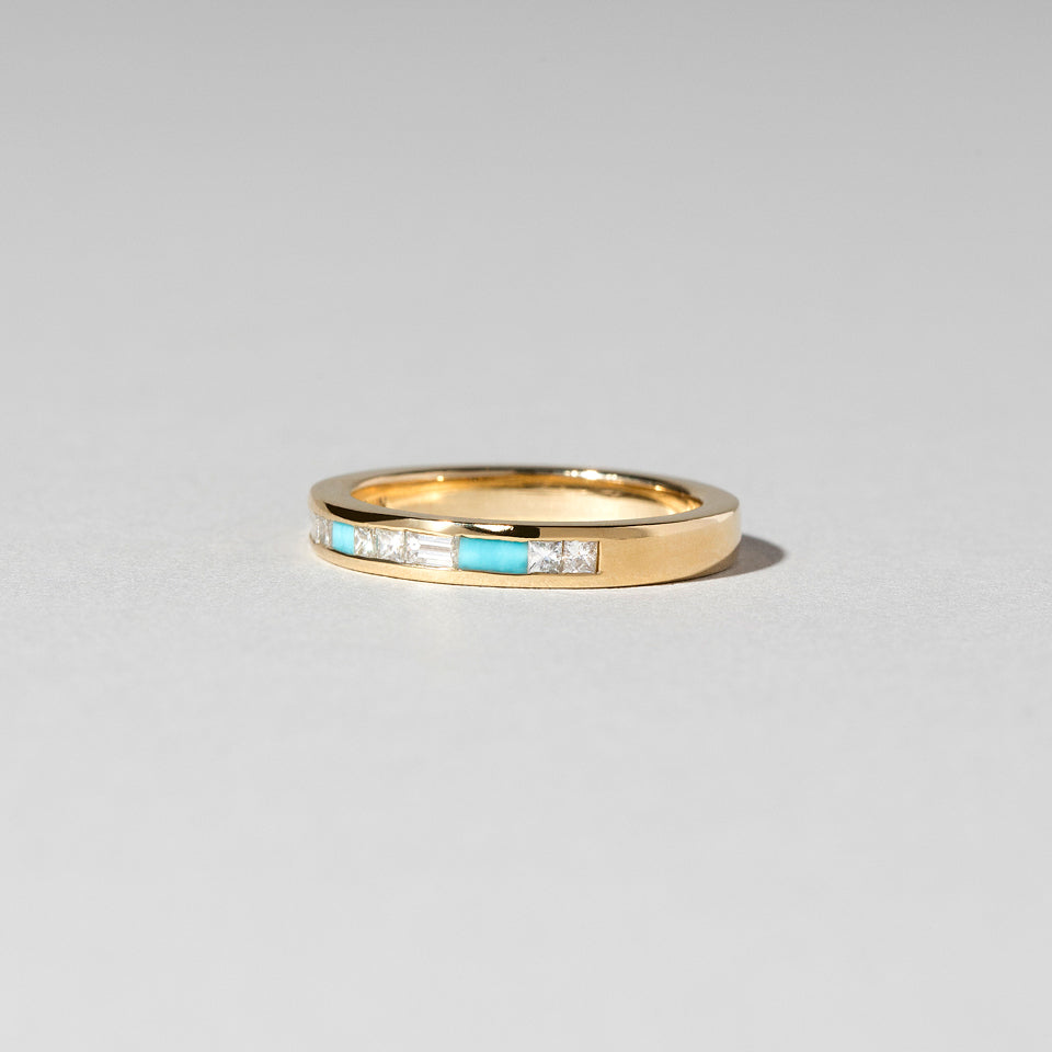 product_details:: Channel Set Band - Diamond & Turquoise on light color background.