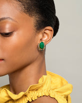 Malachite & Sapphire Earrings on model.