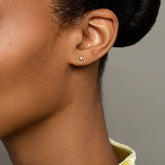 product_details::Gold Opal Full Moon Stud Earring Single on model.