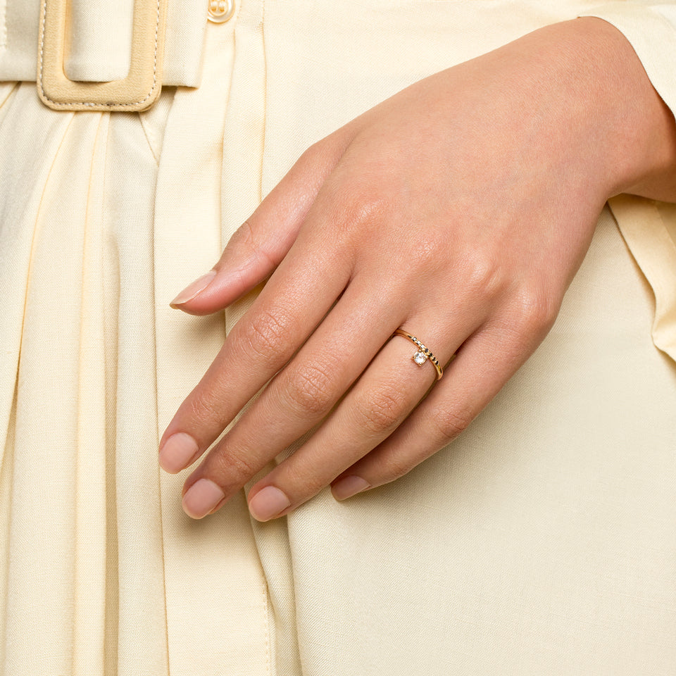 product_details::Stacked Ring - White & Black Diamond on model.