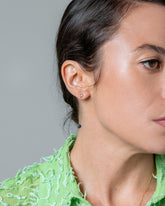 One-Drop Birthstone Earring Single on model.
