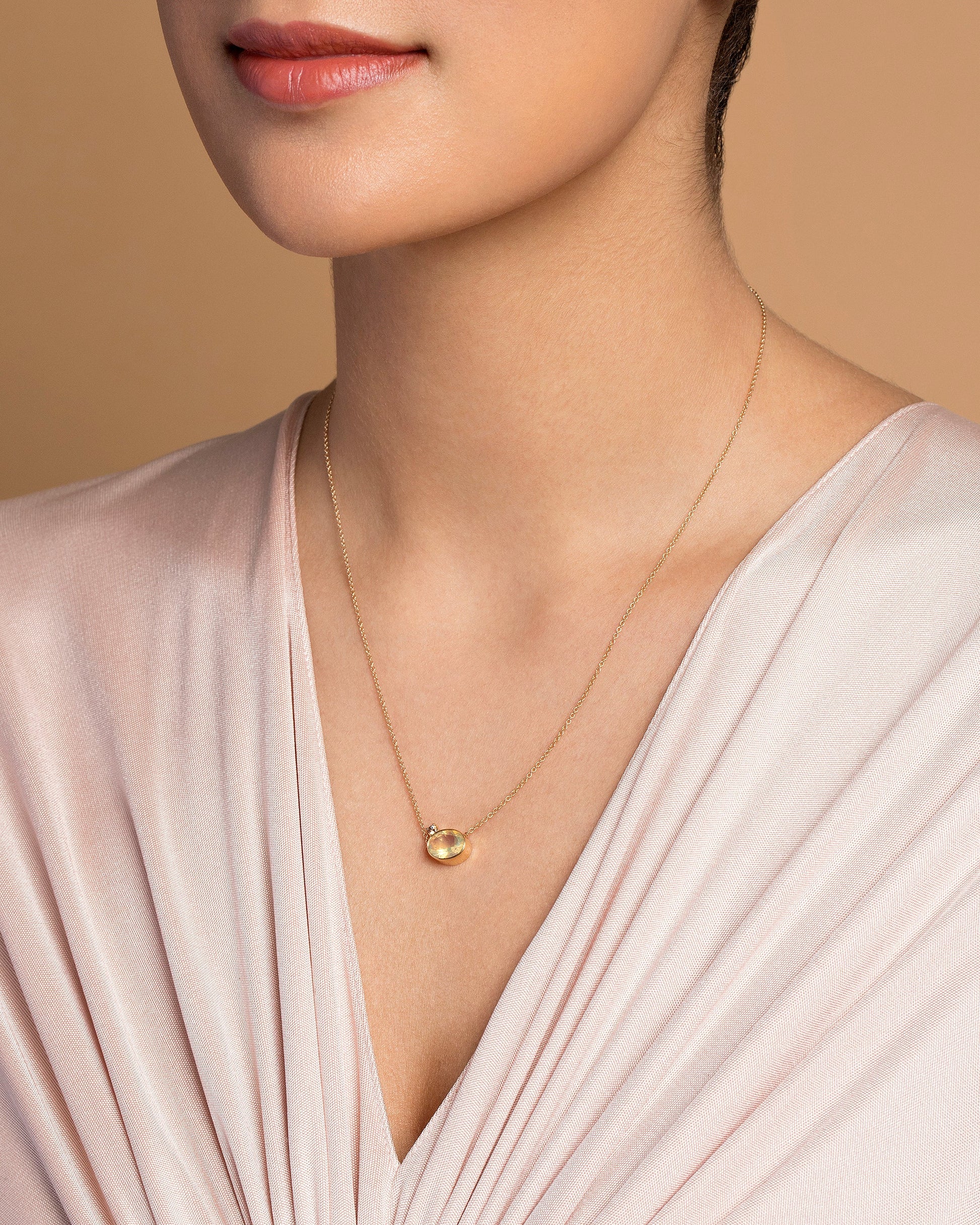 Oregon Opal Necklace on model.