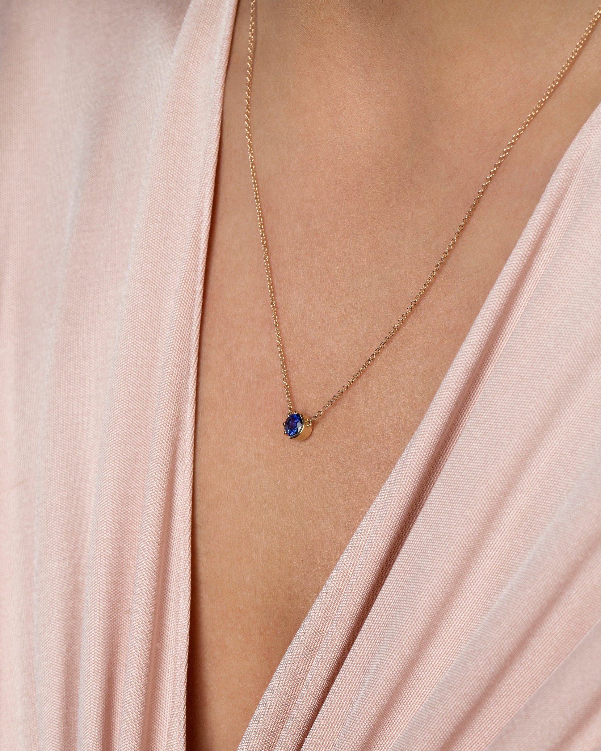 Sun & Moon Necklace - Sapphire on model.