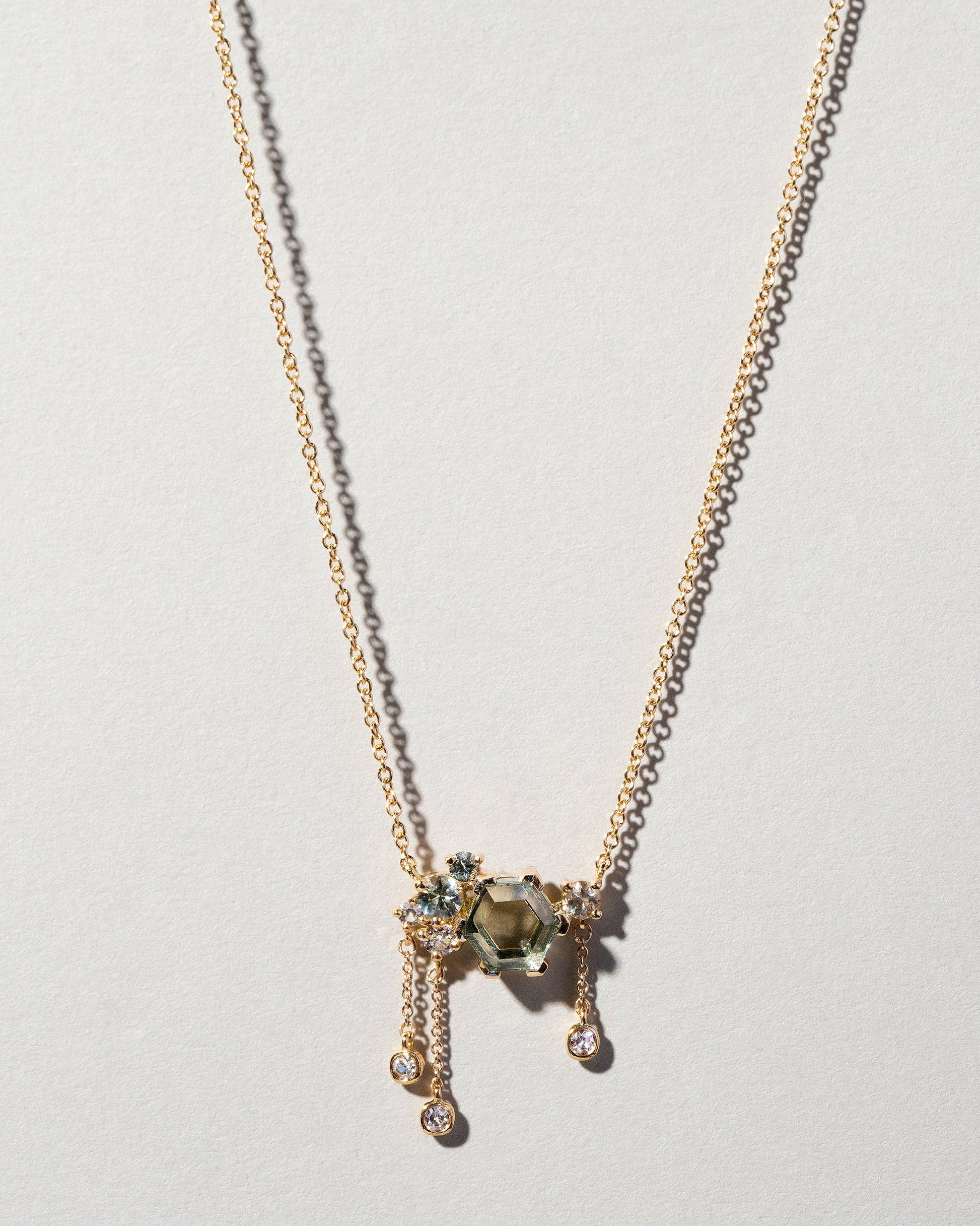  Hexagonal Slice Sapphire Necklace - Final Sale on light color background.