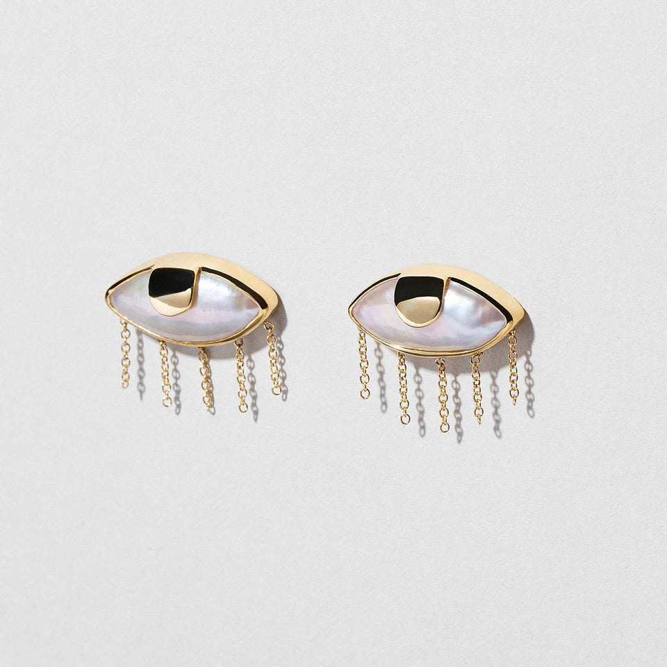 product_details:: Pearl Eye Earrings on light color background.