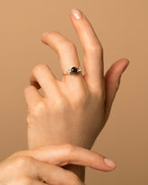 Black and White Diamond Ring on model.