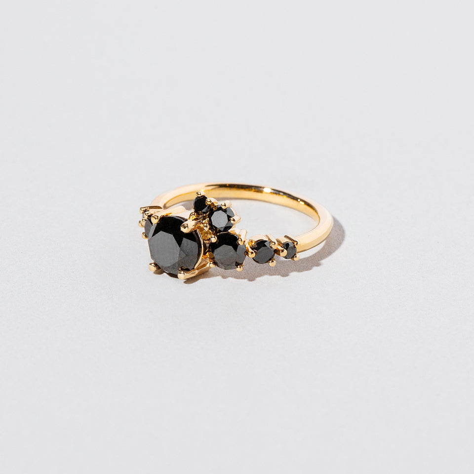 product_details::Luna Ring - All Black Diamond on light color background.