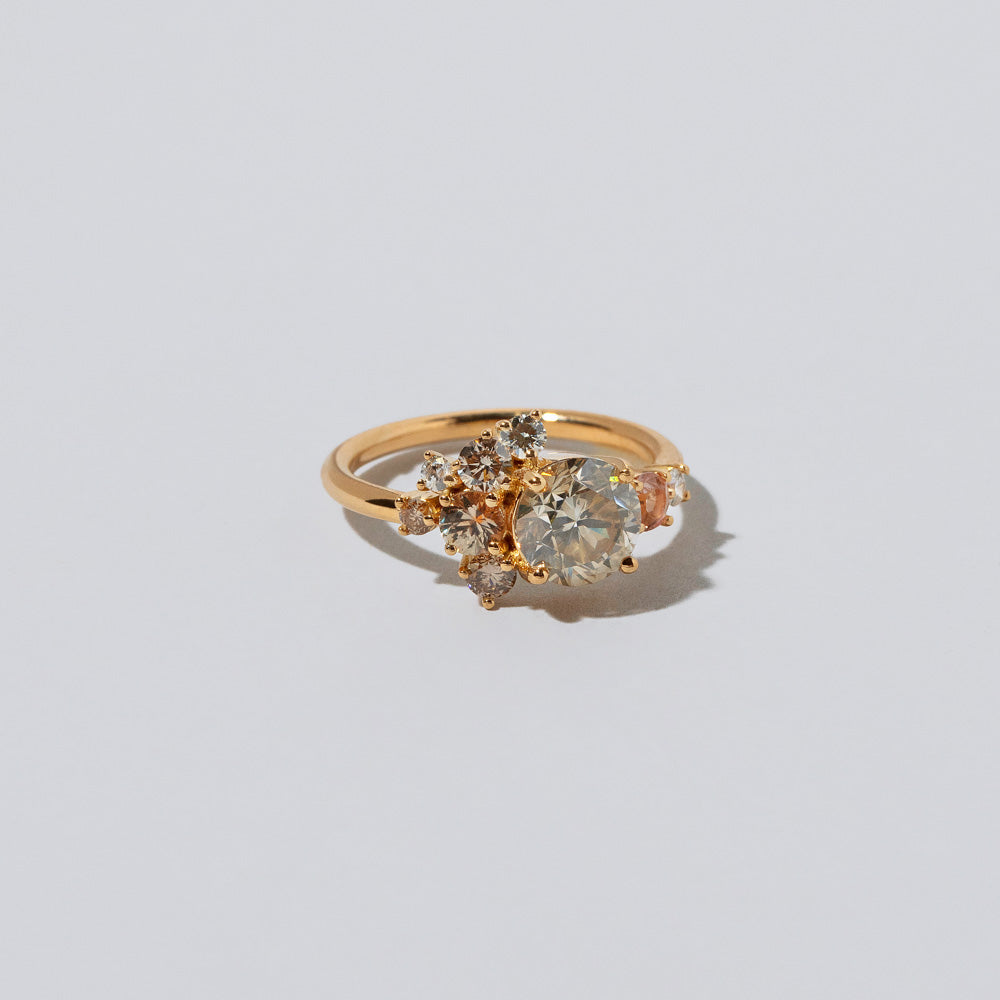 product_details::Vega Ring - Champagne Diamond on light colored background.