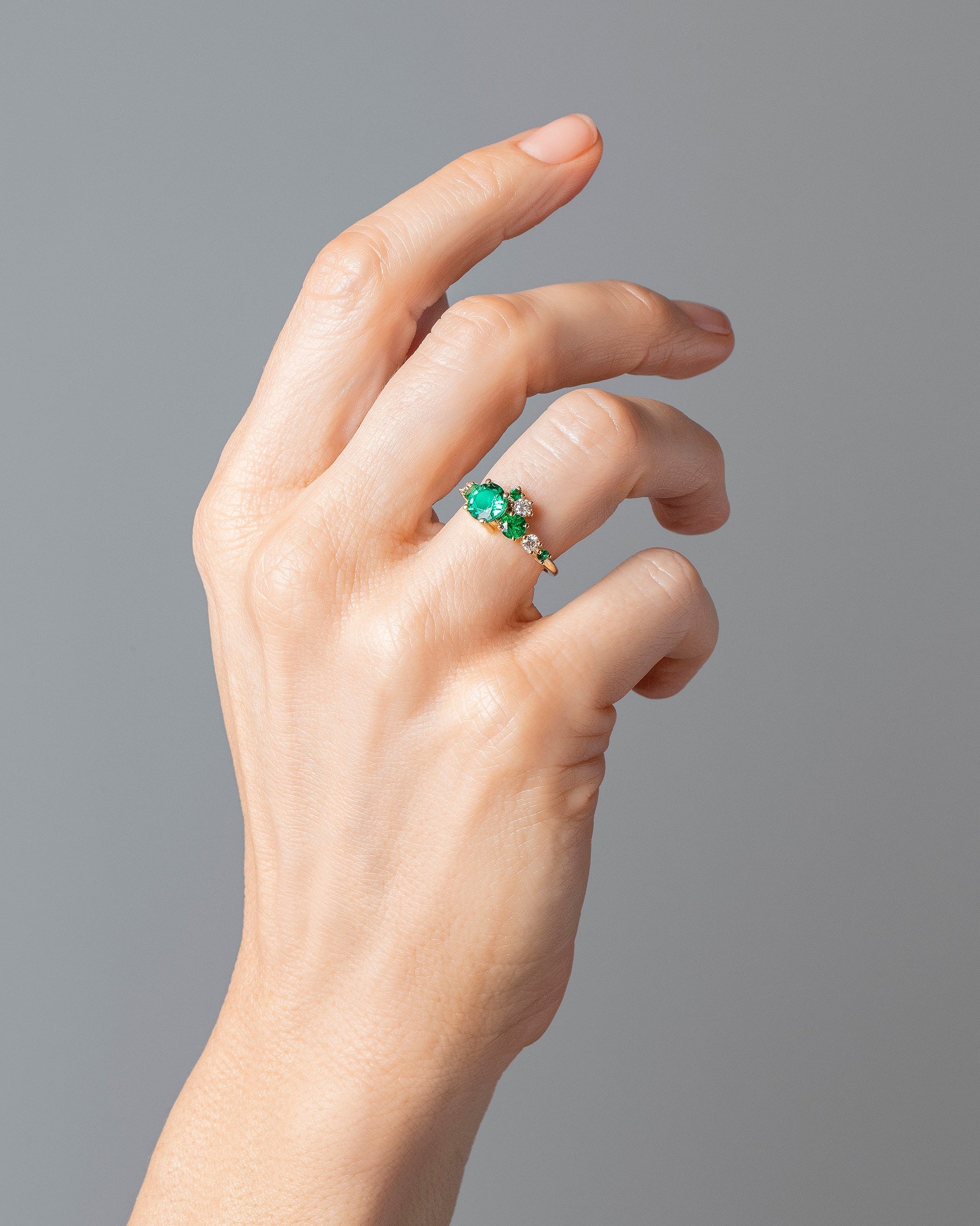 Luna Ring - Emerald on model.