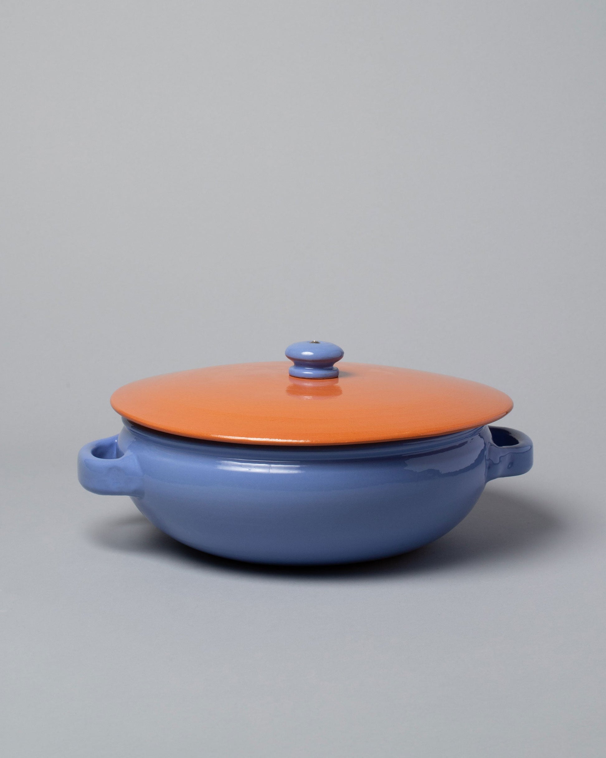  Mazzotti 1903 Small Light Blue and Orange Clay Pot on light color background.