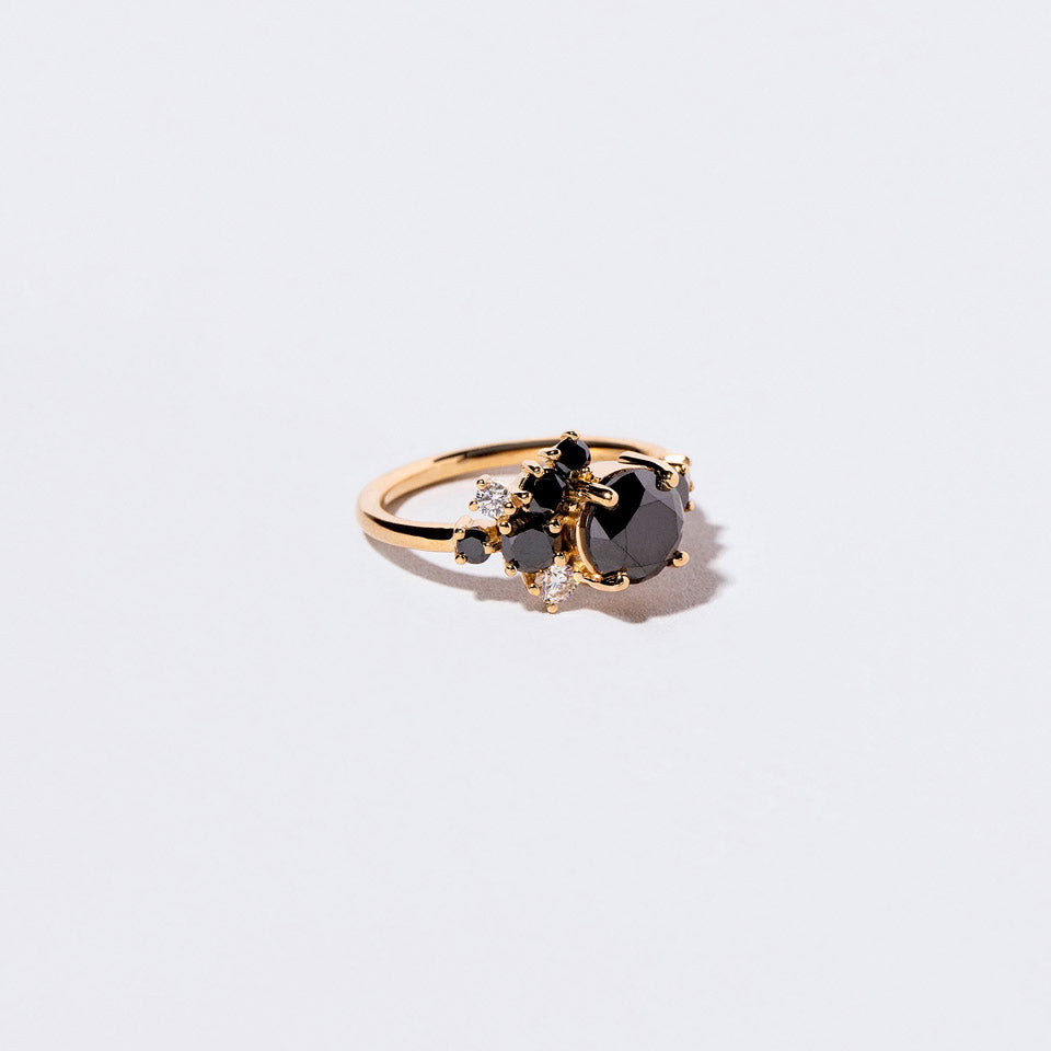 product_details:: Vega Ring - Black & White Diamond on light color background.