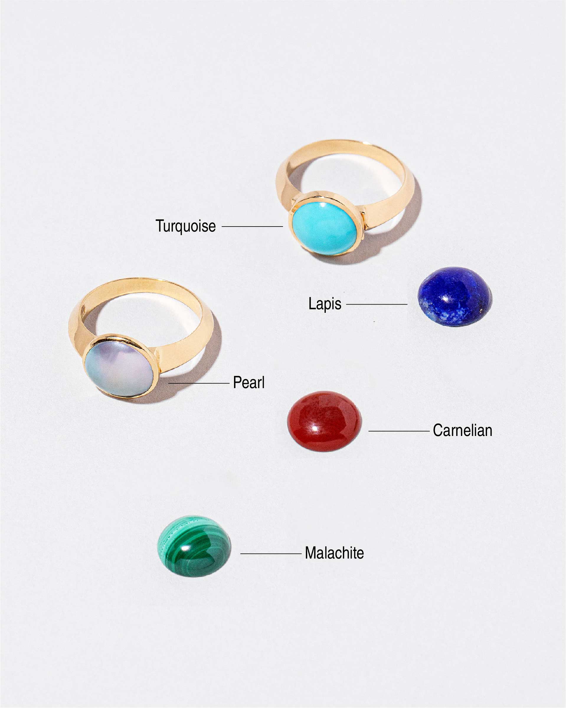  Secret Rings with different stones on light color background.