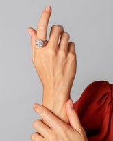 Art Deco Diamond Ring on model.