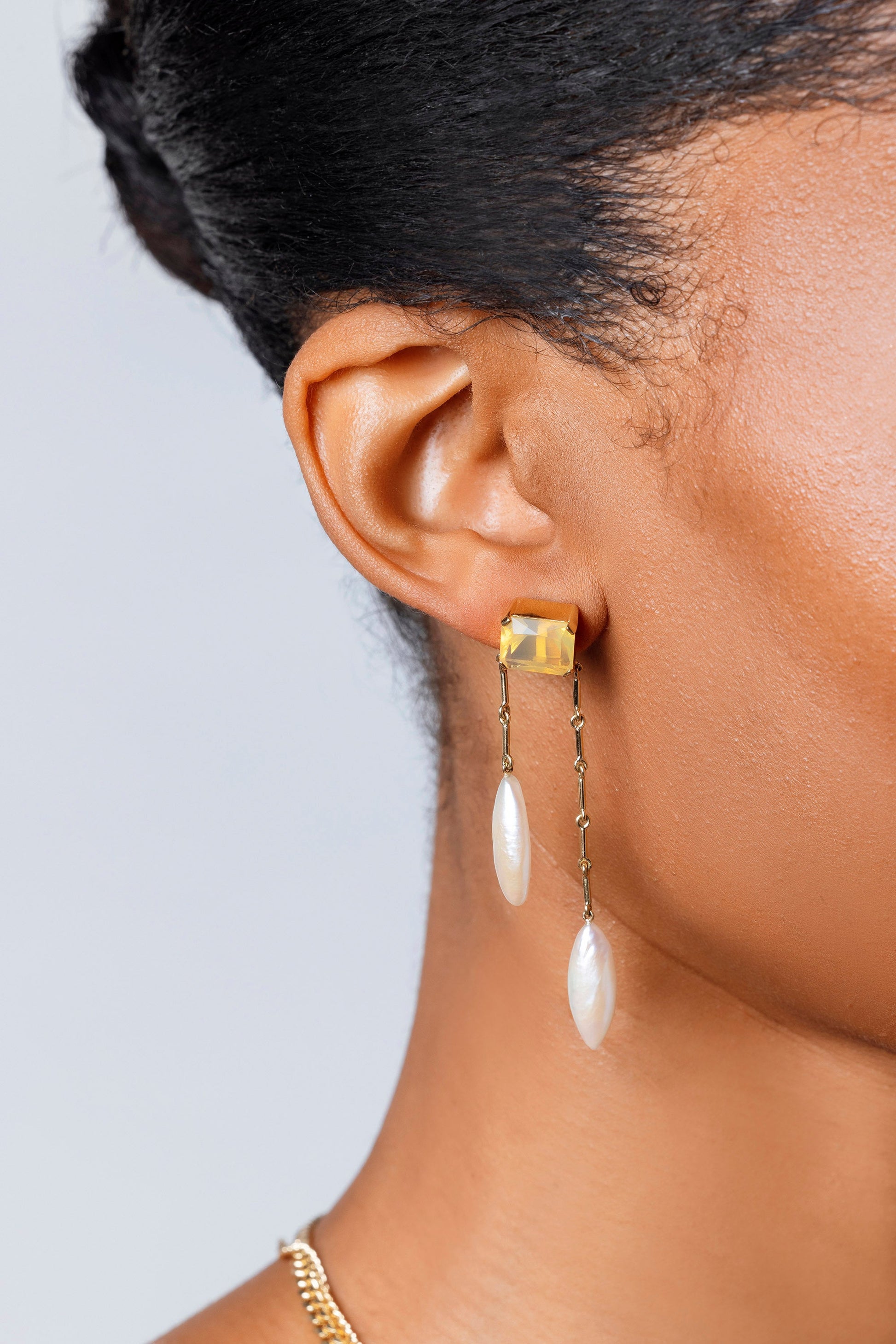 Lattice Earrings on model.