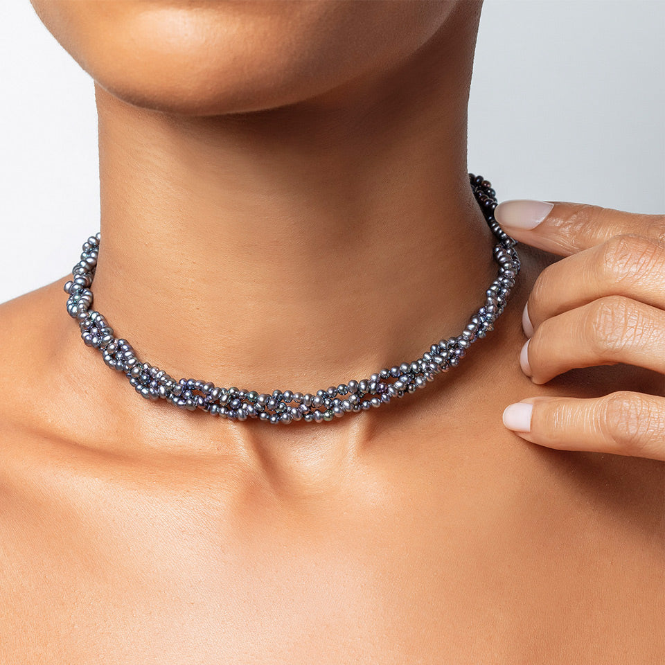 product_details::Braided Seed Pearl Choker worn on model