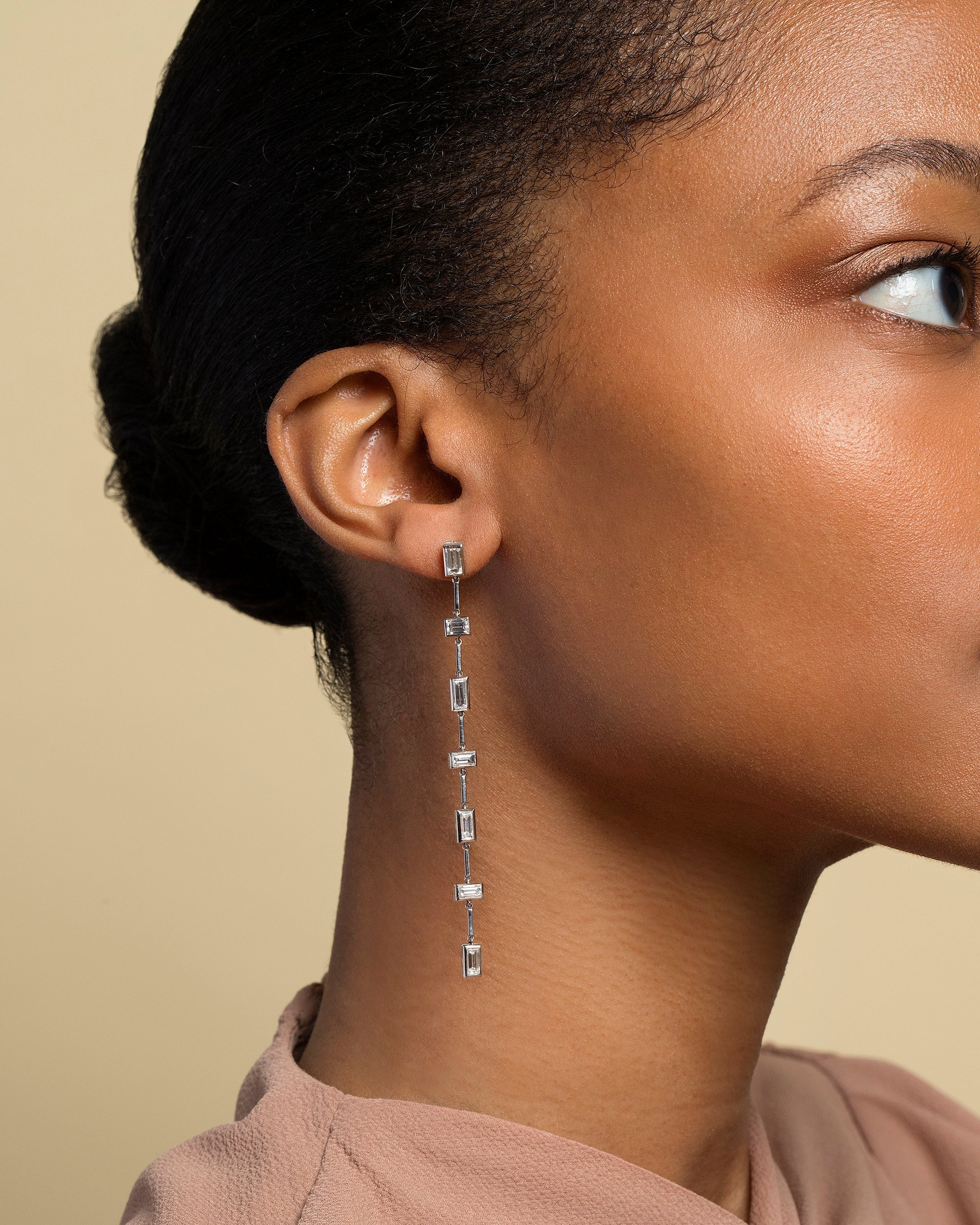 Diamond Baguette Drop Earrings | Mociun