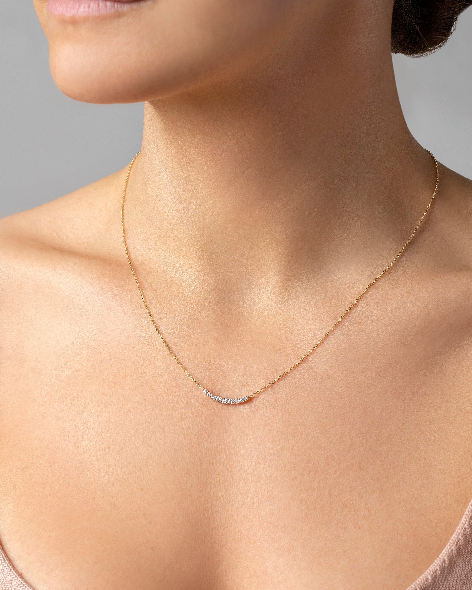 White Diamond Crescent Necklace on model.