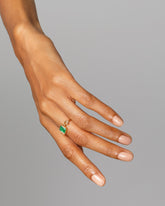 Emerald Moon Ring on model.