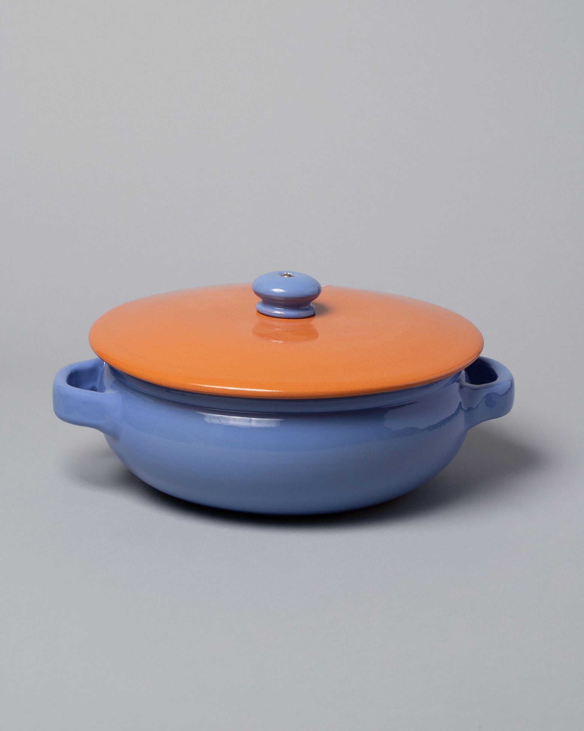  Mazzotti 1903 Large Light Blue and Orange Clay Pot on light color background.