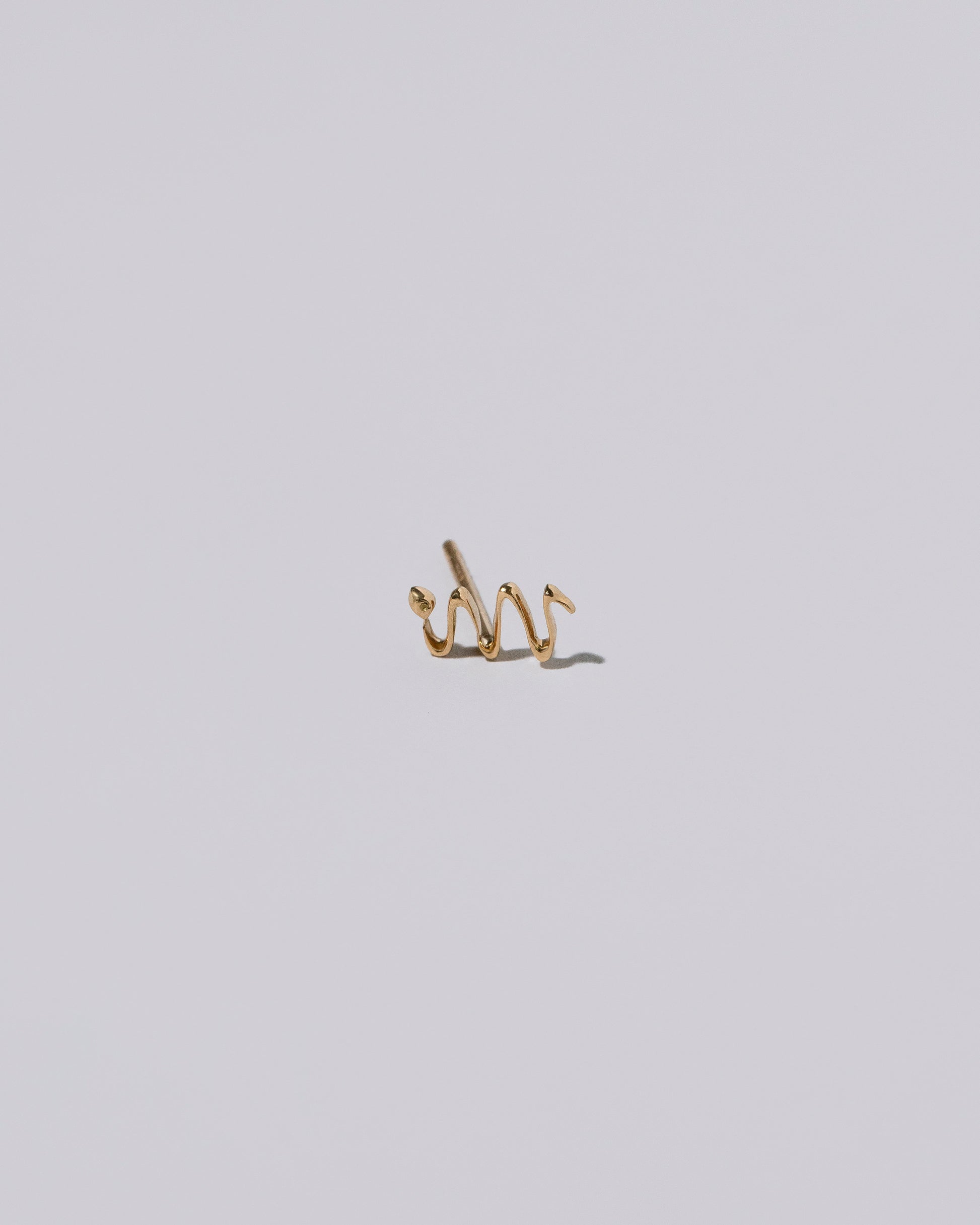 Product photo of Snake Stud Earring on light color background.