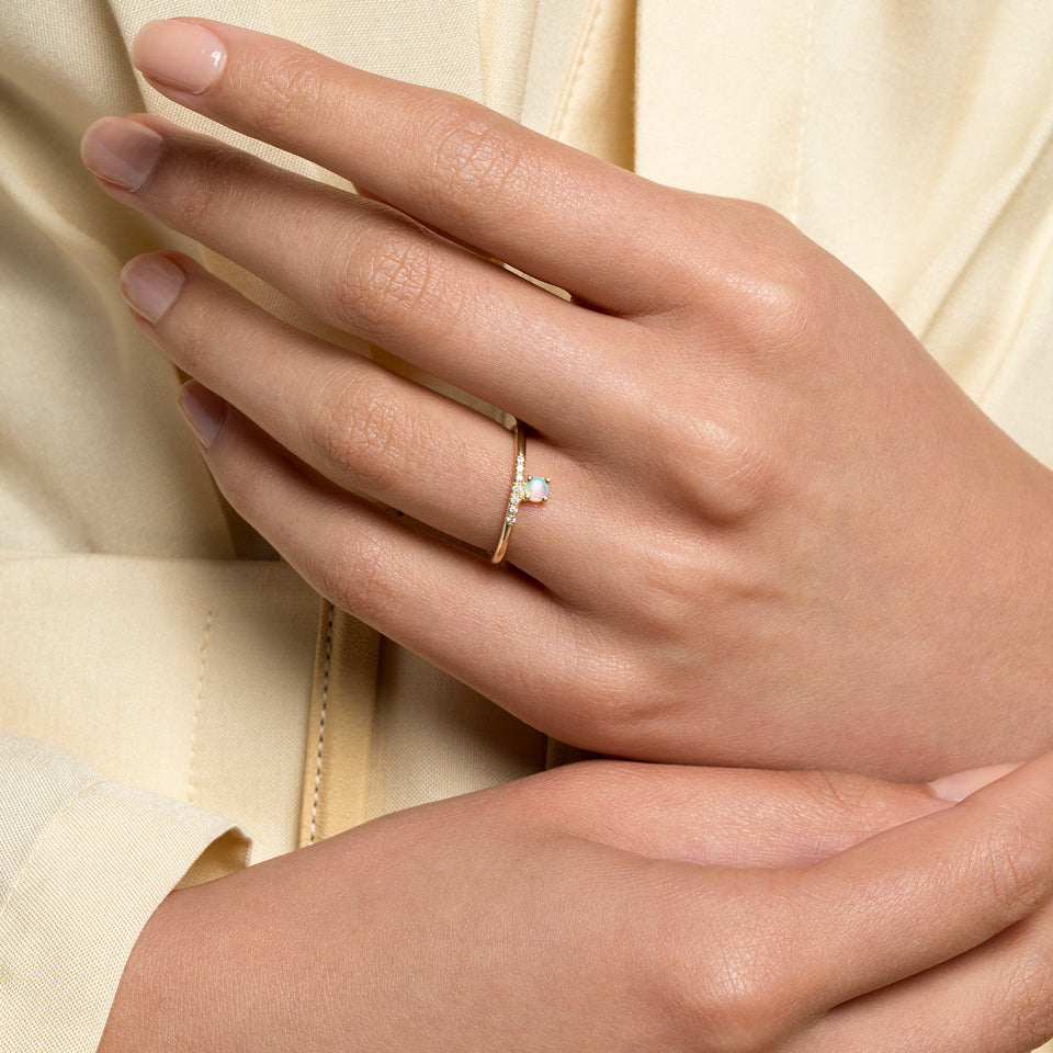 product_details::Stacked Ring - Opal on model.