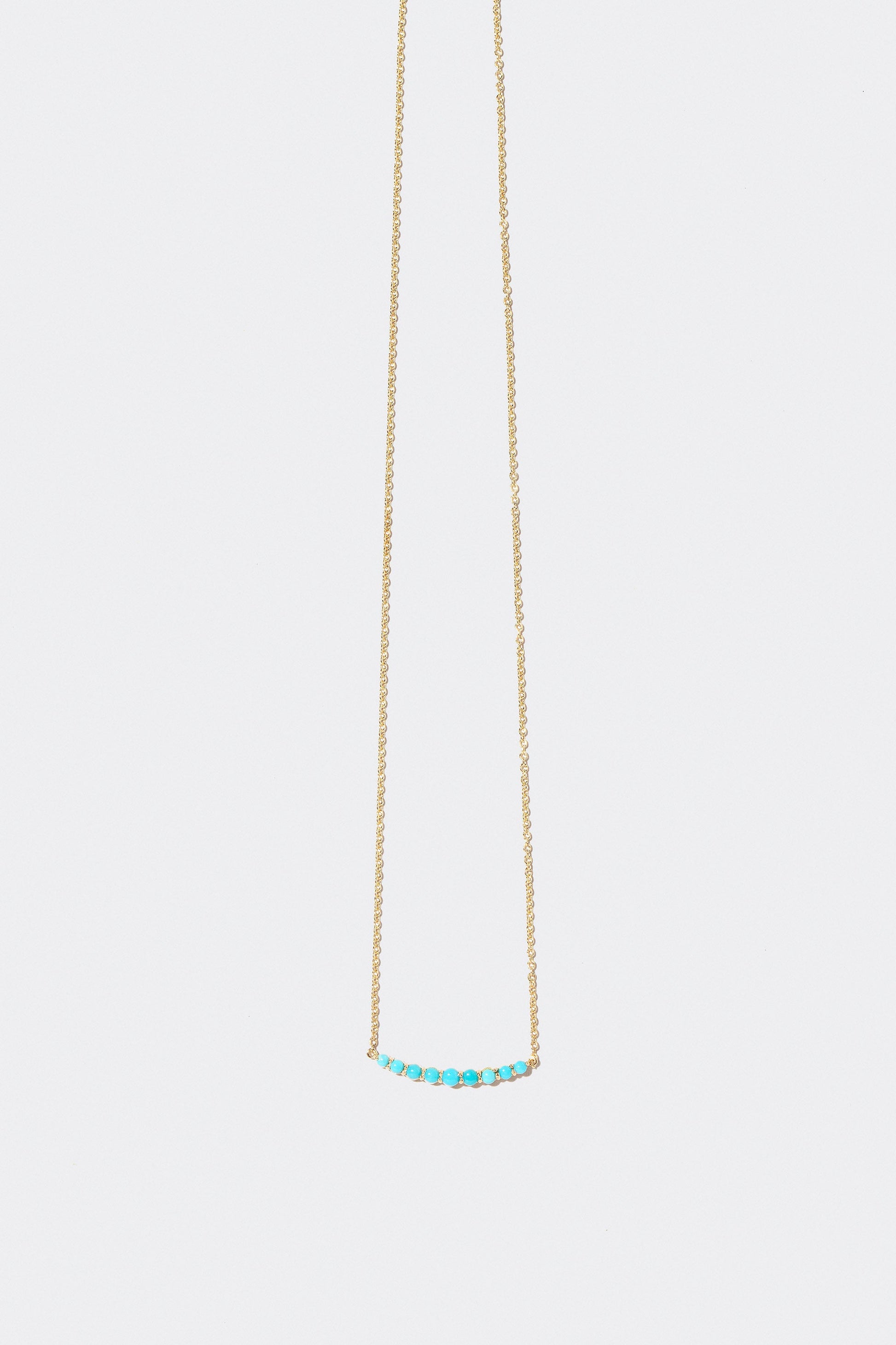 Turquoise Crescent Necklace on light color background.