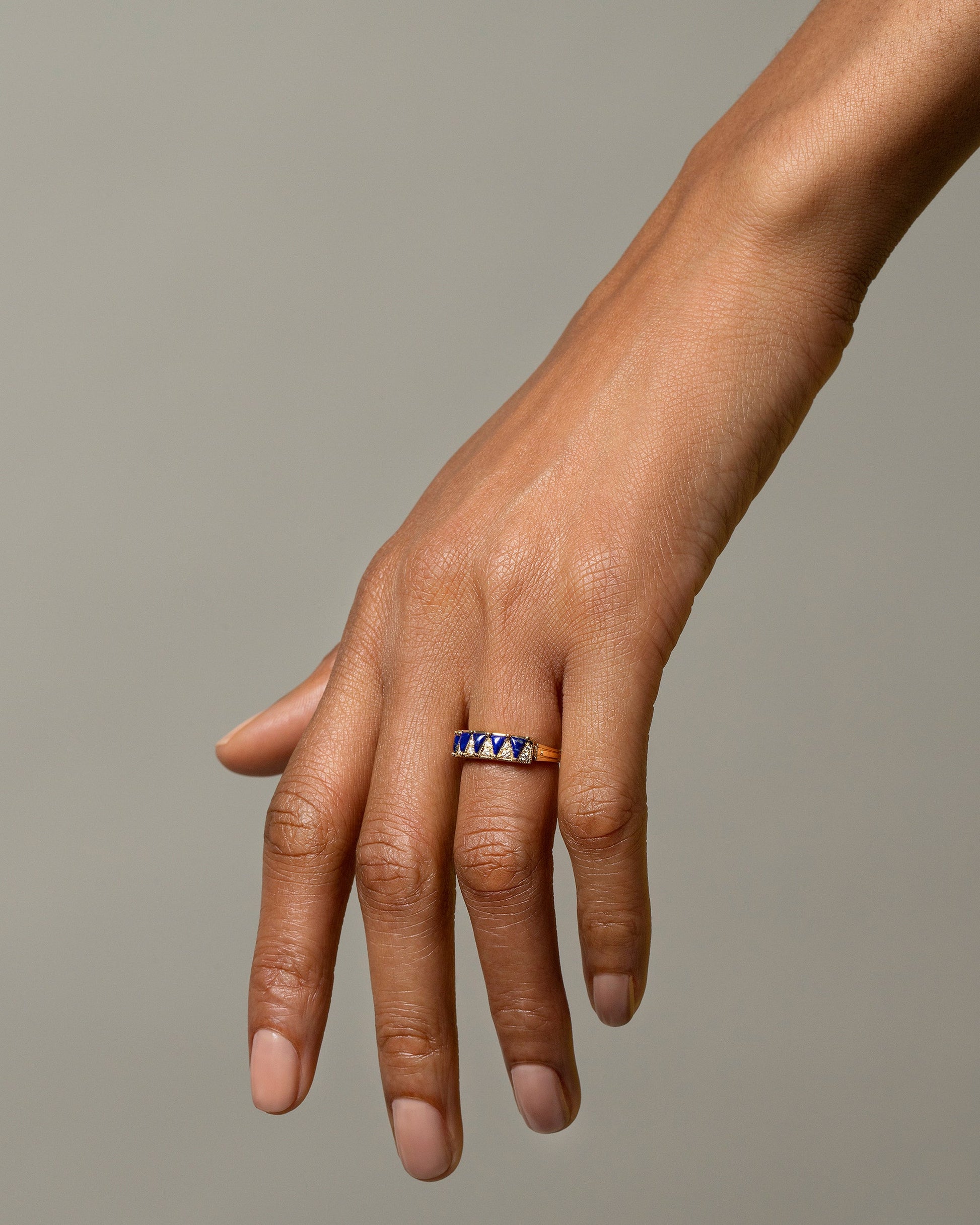 Five Triangle Ring - Lapis on model.