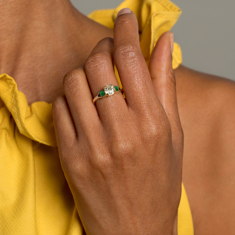 product_details::Five Stone Ring on model.