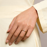 product_details::White Diamond Stacked Ring on model.