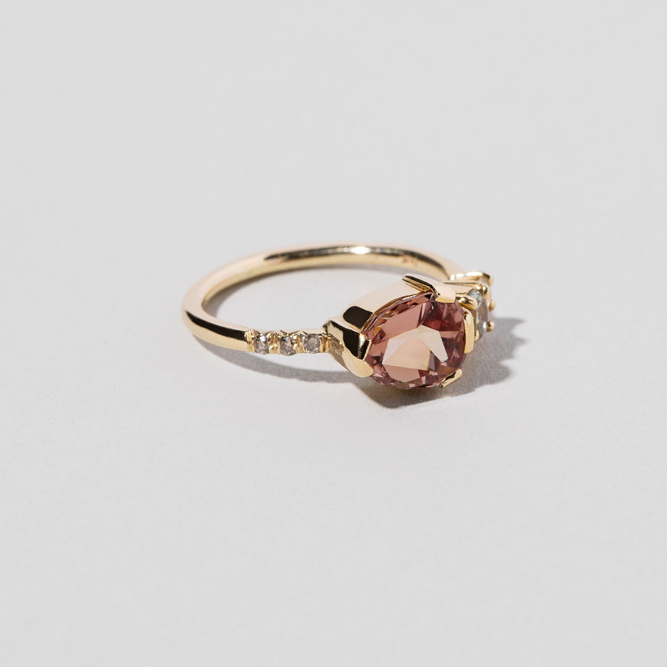 product_details:: Garnet & Diamond Ring on light color background.