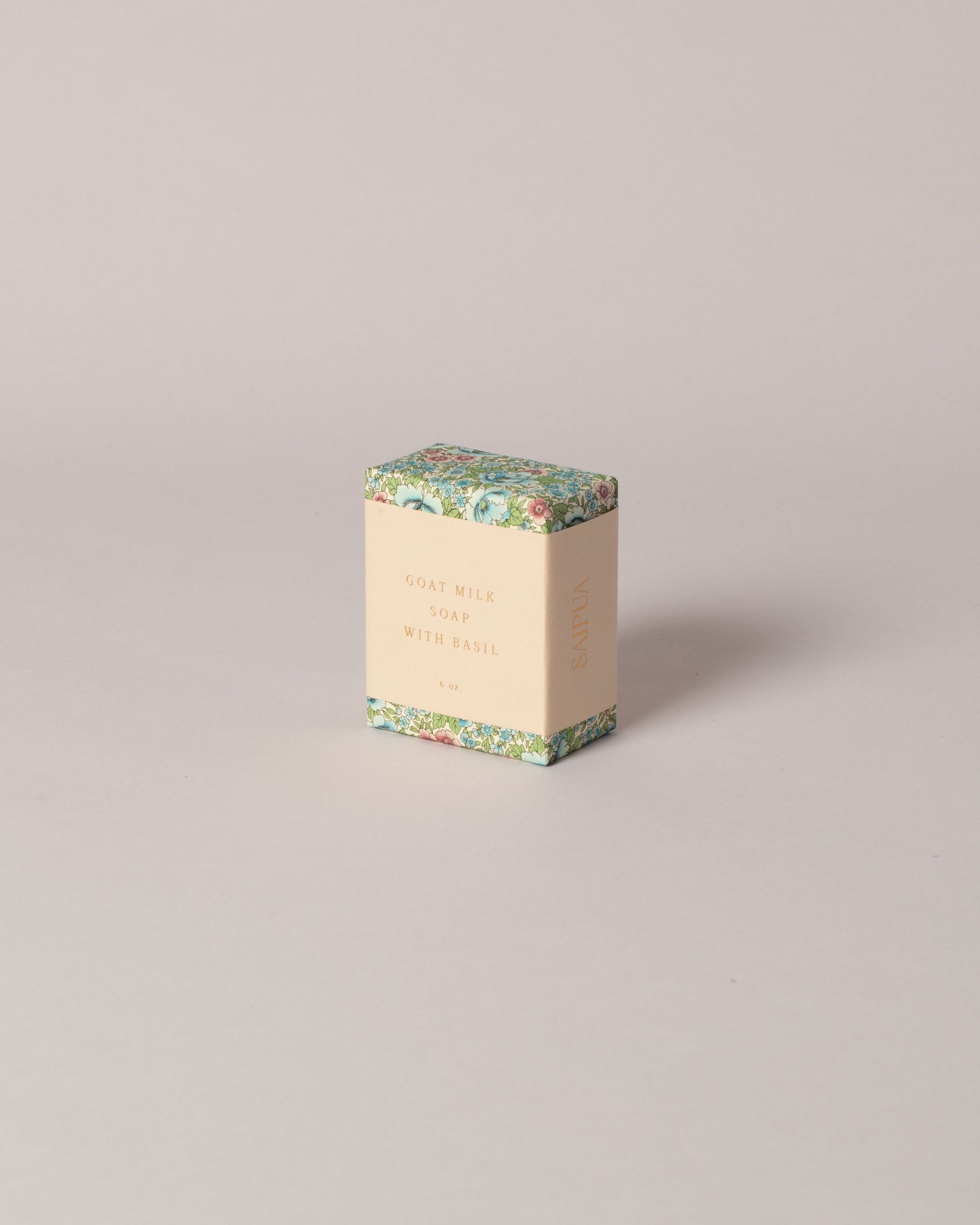 Saipua Goat Milk with Basil Soap on light color background.