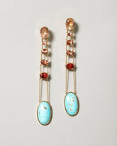  Oregon Sunstone & Persian Turquoise Earrings on light color background.