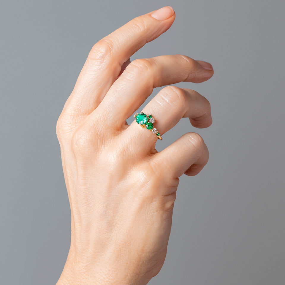 product_details::Luna Ring - Emerald on model.