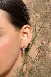 Trillion Cut Sapphire Cluster Earrings - Final Sale on model.