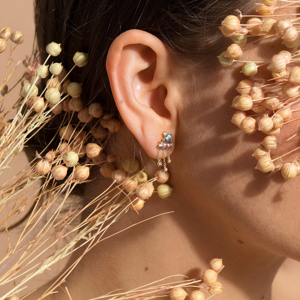 product_details::Persephone Earrings on model.