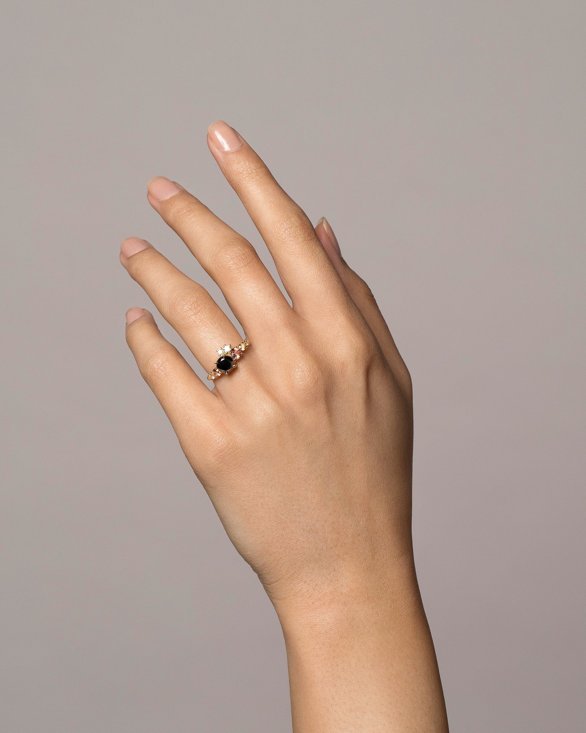 Luna Ring - Black Diamond on model.