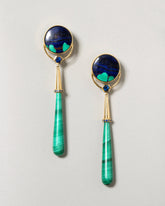 Gum Drop Azurite Malachite Earrings on light color background.