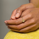 product_details::Light Green Grossular Garnet Cluster Ring on model.