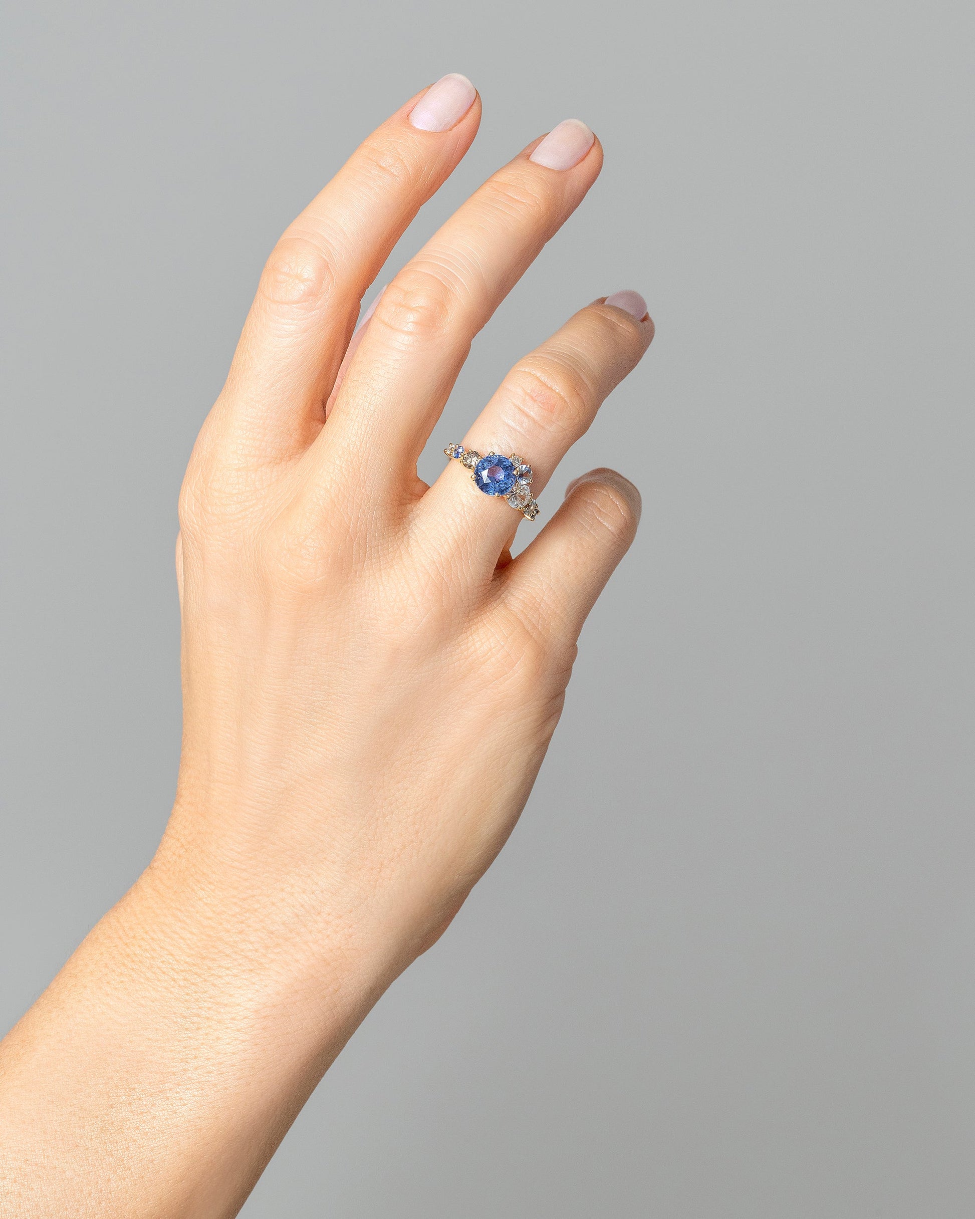 Super Luna Ring - Blue Sapphire on model.