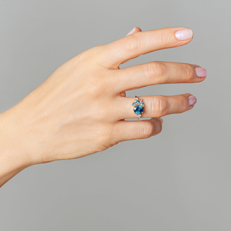 product_details::Vega Ring - Malawi Sapphire on model.
