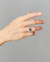 Vega Ring - Malawi Sapphire on model.